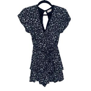 Altar'd State Gianny Dress Black W/White Floral Faux Wrap Cap Sleeve Sz‎ S Hobo